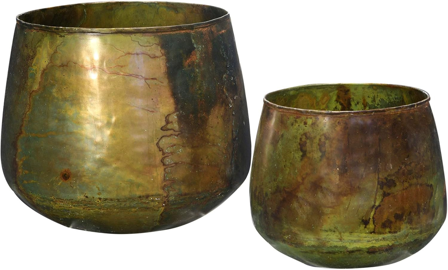 Bloomingville Various Round Metal Planters with Oxidized Finish, Green, Set of 2 | Amazon (US)