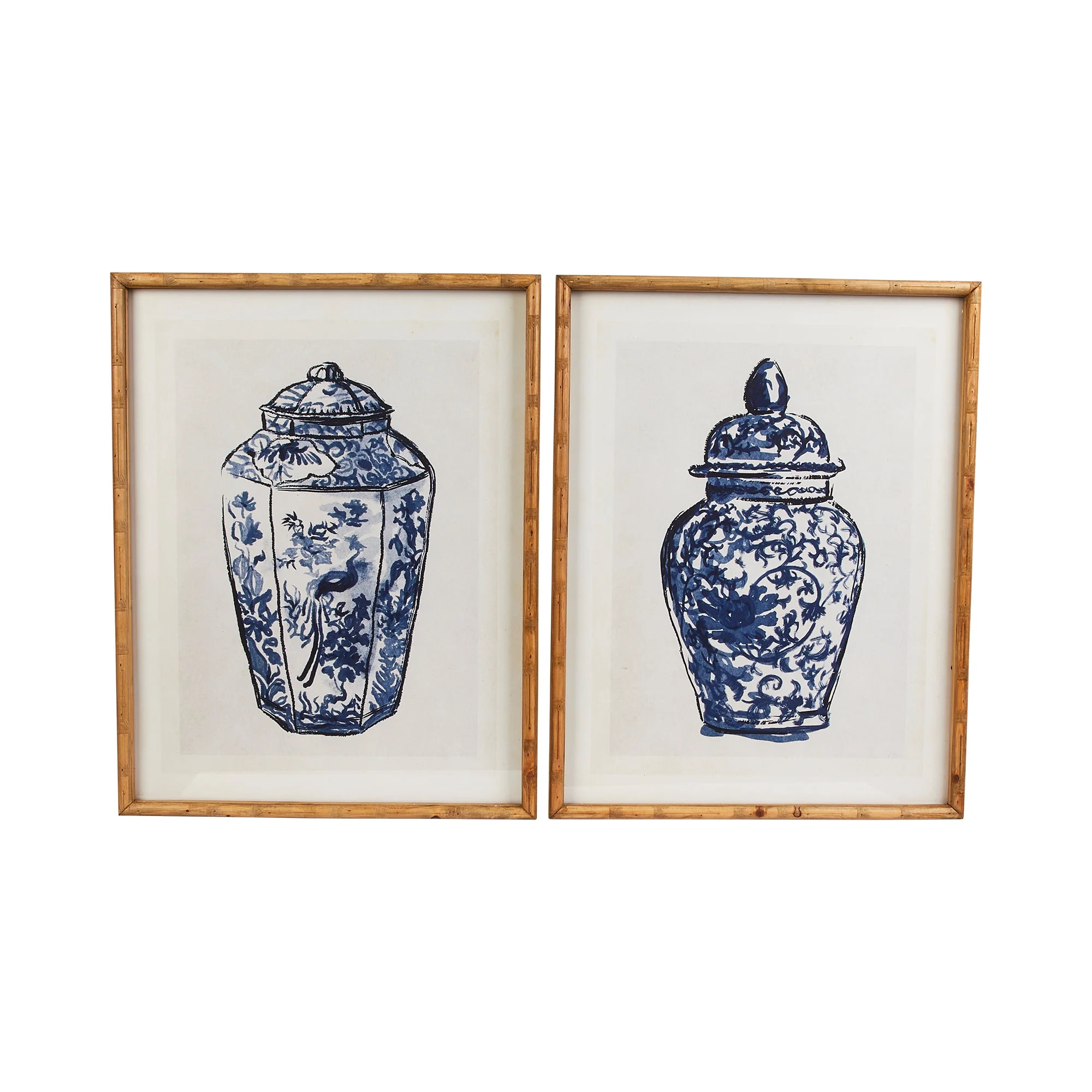 Creative Co-Op Wood Framed Ginger Jar Wall Art with Glass Cover, Multicolor, Set of 2 | Walmart (US)