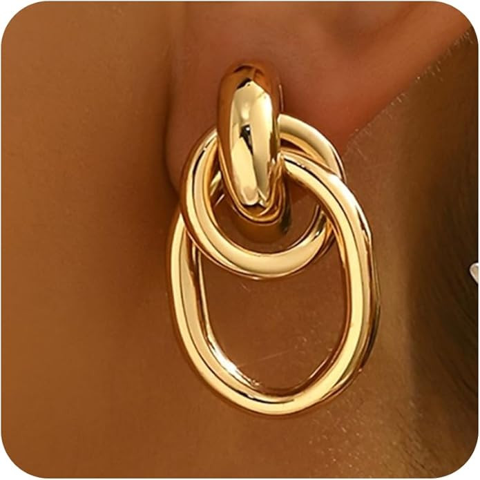 Gold Earrings for women Trendy - 14K Gold Plated Chunky Drop Dangle Knots Statement Earrings Hypo... | Amazon (US)