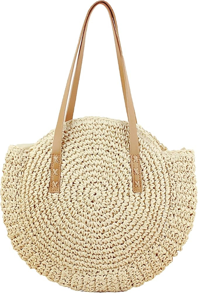 Straw Handbags Women Handwoven Round Corn Straw Bags Natural Chic Hand Large Summer Beach Tote Wo... | Amazon (US)