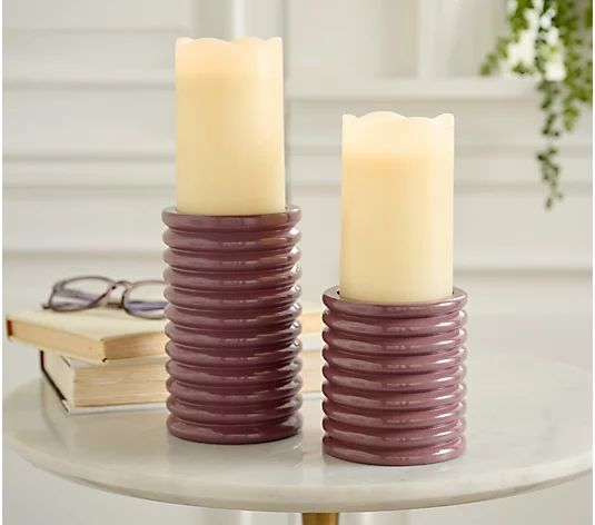 Set of (2) 4" & 6" Pillar Holders with Wax LEDs by Bright Bazaar | QVC