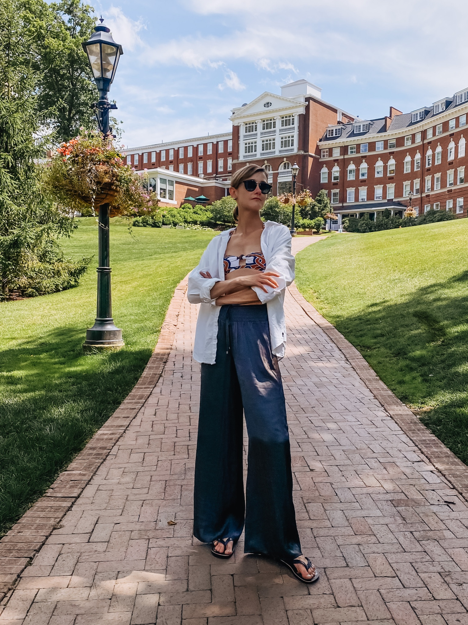 A resort-friendly pool outfit with oversized button down, print bikini top, and silk pants! 

#LTKswim #LTKSeasonal #LTKtravel