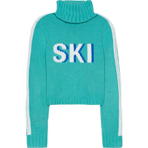 Women's Retro Ski Knit Cropped Turtleneck Sweater, Green | Maisonette