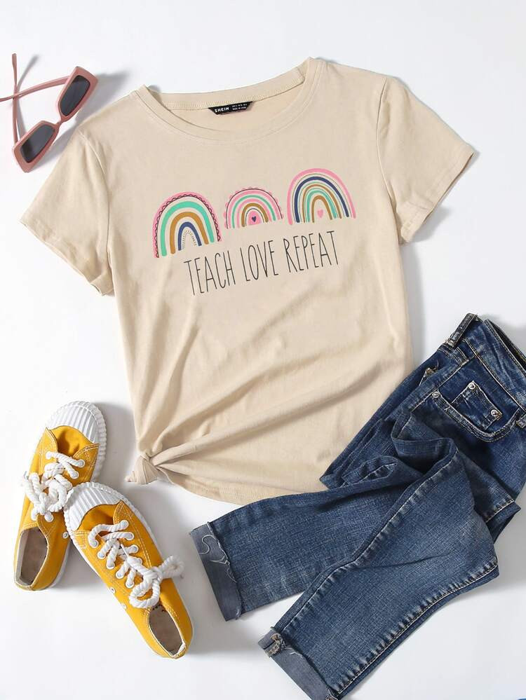 Rainbow And Letter Graphic Print Tee | SHEIN