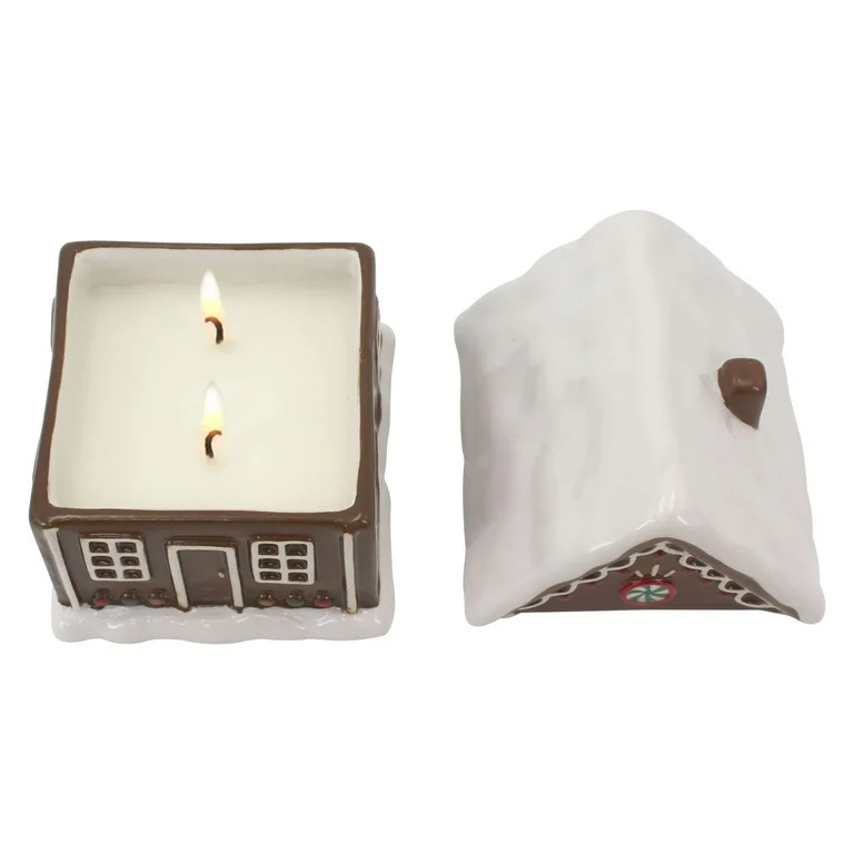 Mainstays 2-Wicks Gingerbread House Ceramic Scented Jar Candle, Holiday Gingerbread, 7.5oz | Walmart (US)