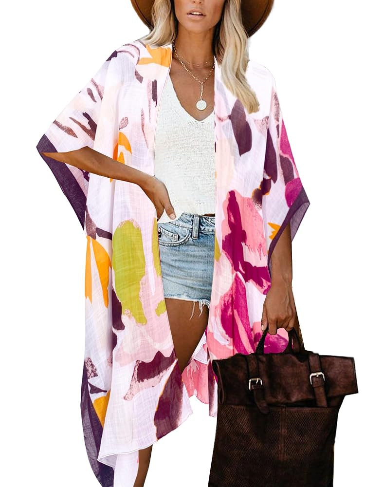 Moss Rose Women's Beach Cover up Swimsuit Kimono with Bohemian Floral Print, Loose Casual Resort ... | Amazon (US)