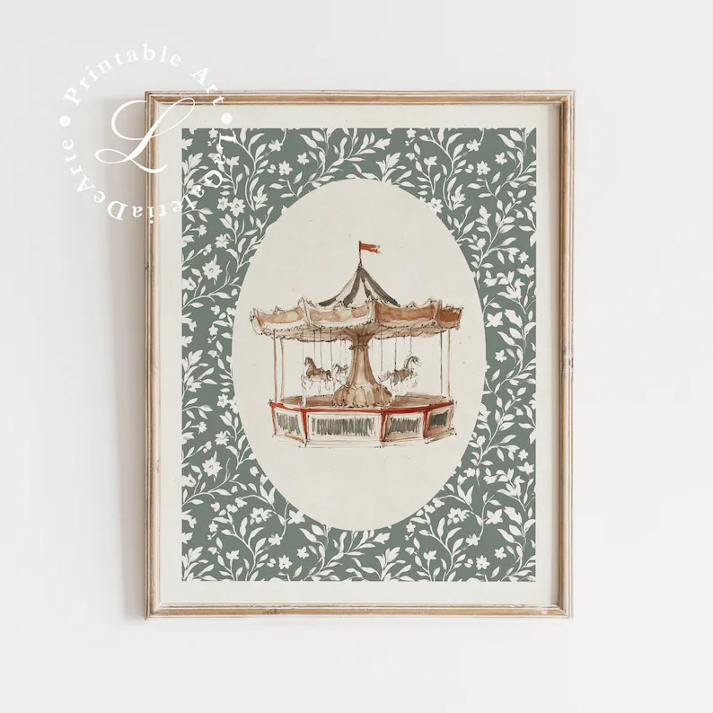 Carousel Nursery Wall Art | Whimsical Print for Kids Room and Playroom | Vintage Nursery Decor | ... | Etsy (US)