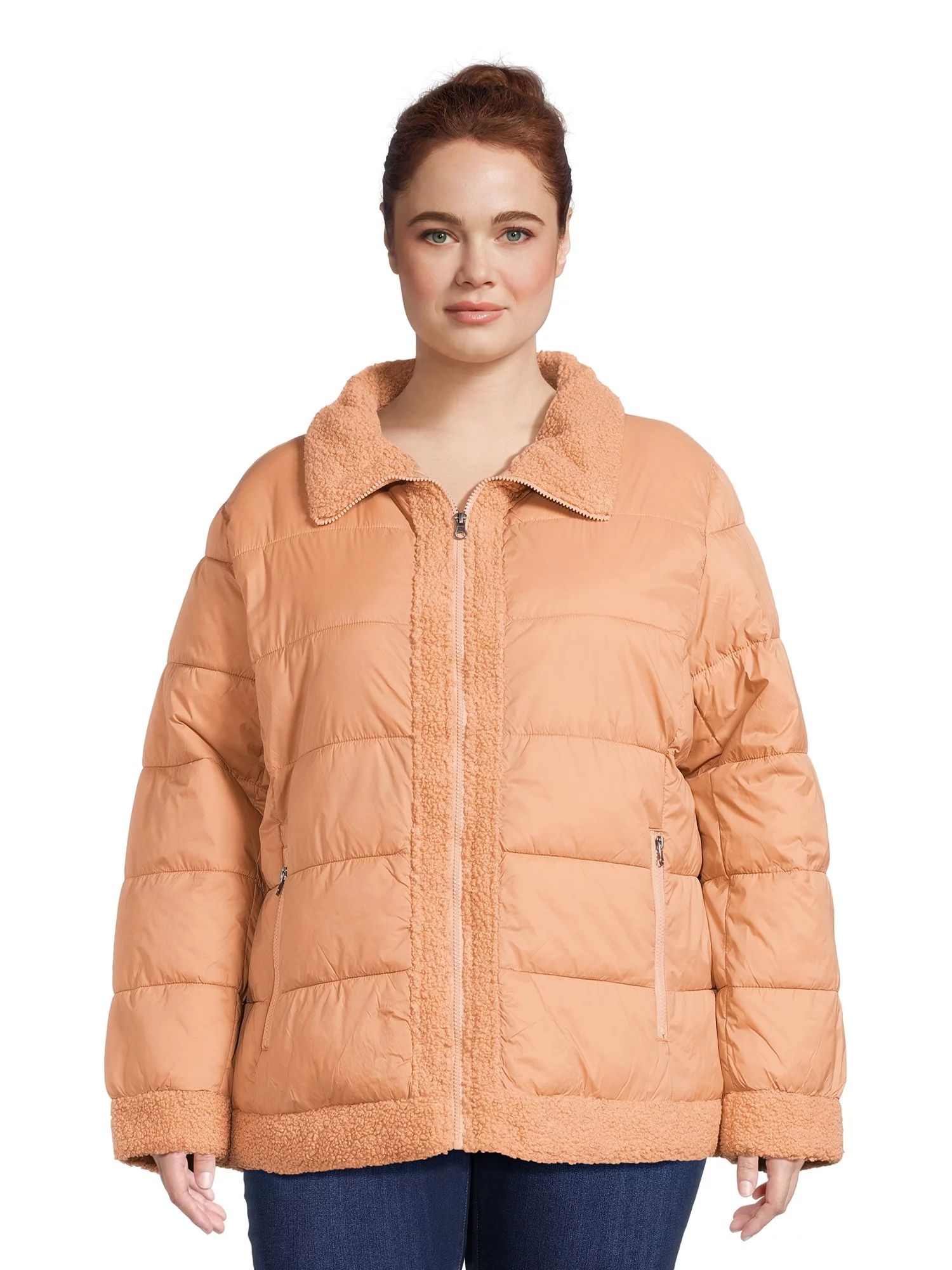Alyned Together Women's Faux Sherpa Puffer Jacket, Sizes S-3X - Walmart.com | Walmart (US)