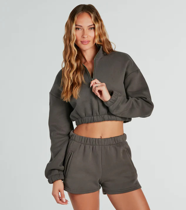 Weekend Loading Half Zip Fleece Crop Sweatshirt | Windsor Stores