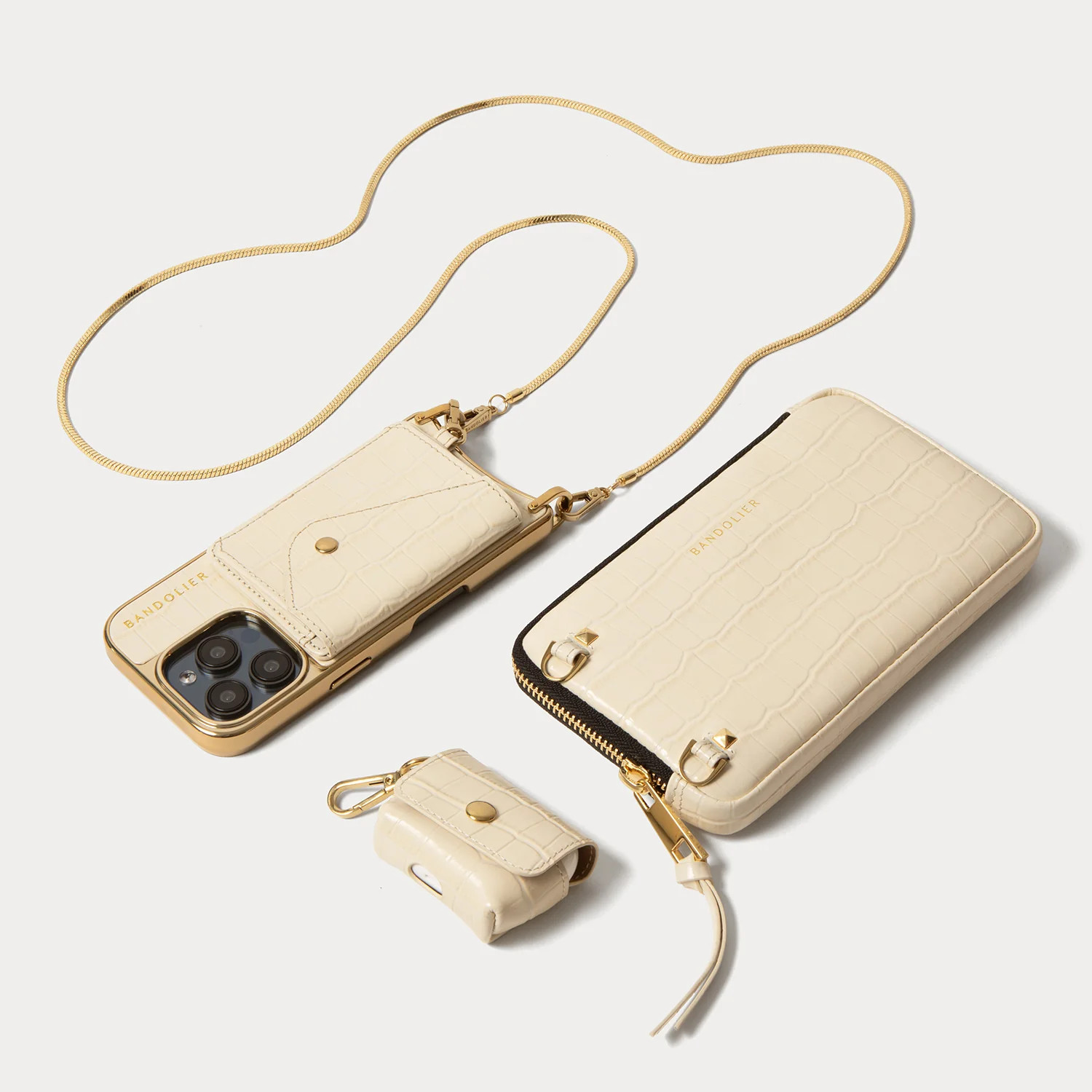 Remi Magnet Wallet Crossbody Phone Case Essentials Set - Ivory Croc/Go | Bandolier