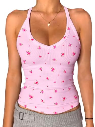 Danysu V Neck Racer Back Tank Top for Women Padded Ribbed Long Tank Fitted Basic Cami Tops | Amazon (US)