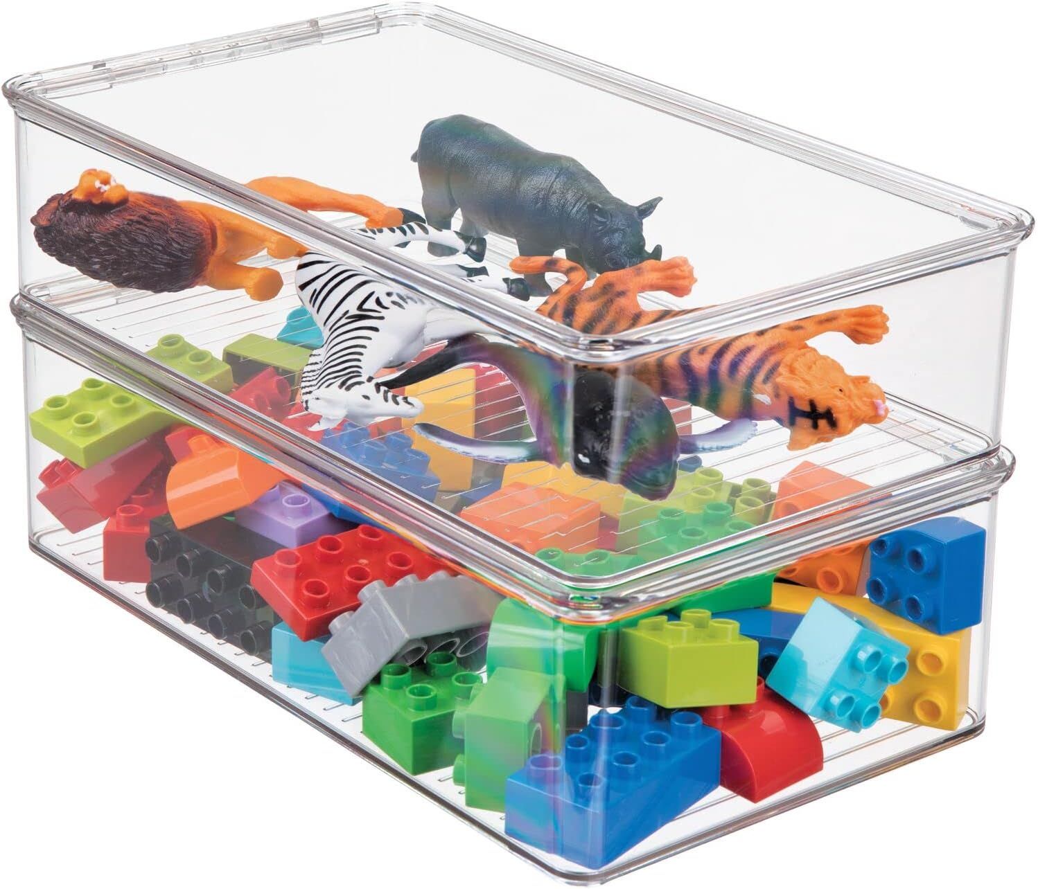 mDesign Plastic Playroom/Game Organizer Box Containers with Hinged Lid for Shelves or Cubbies, Ho... | Amazon (US)