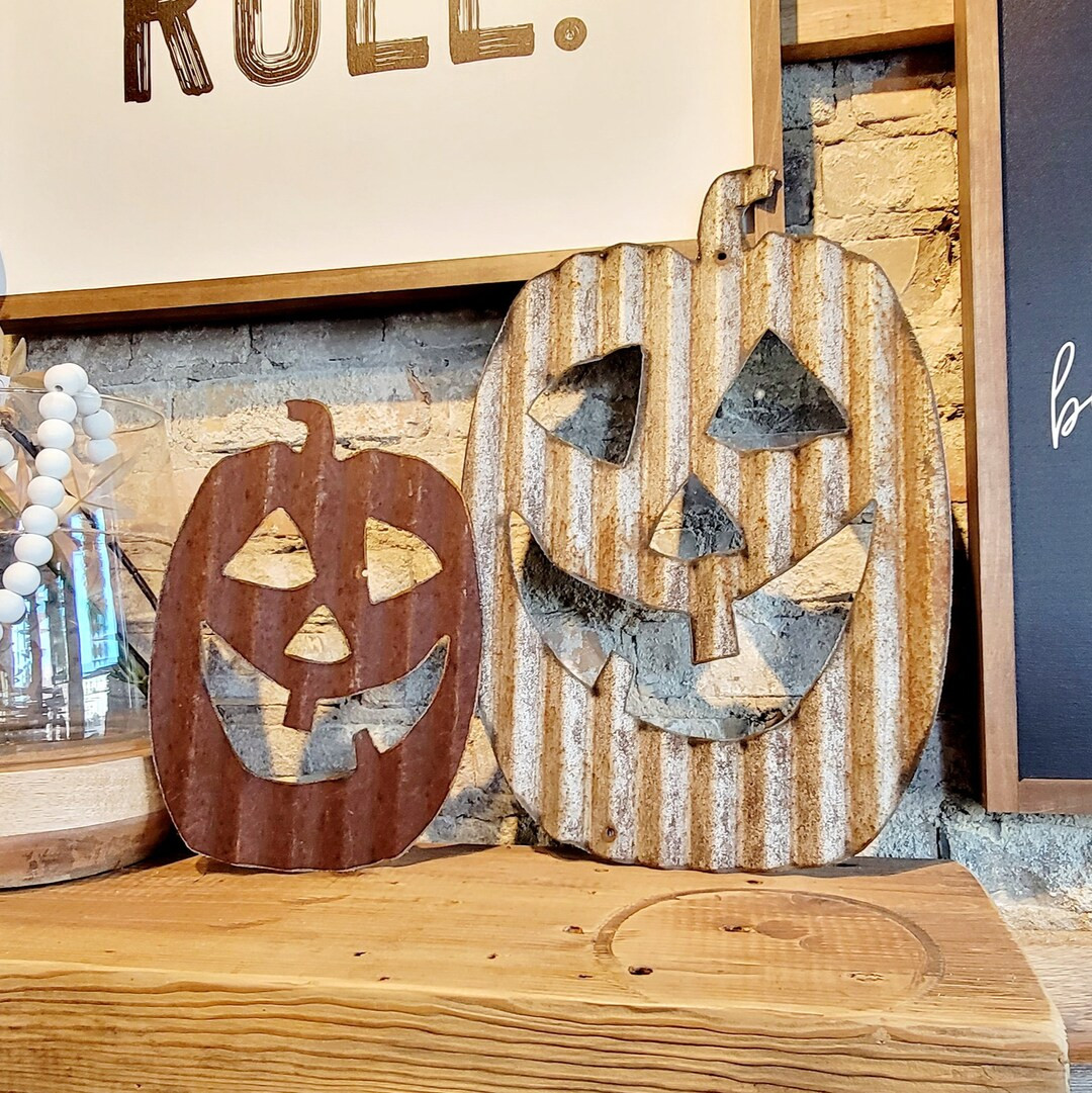 Old Barn Tin Jack O' Lantern Pumpkin Corrugated Metal - Etsy | Etsy (US)