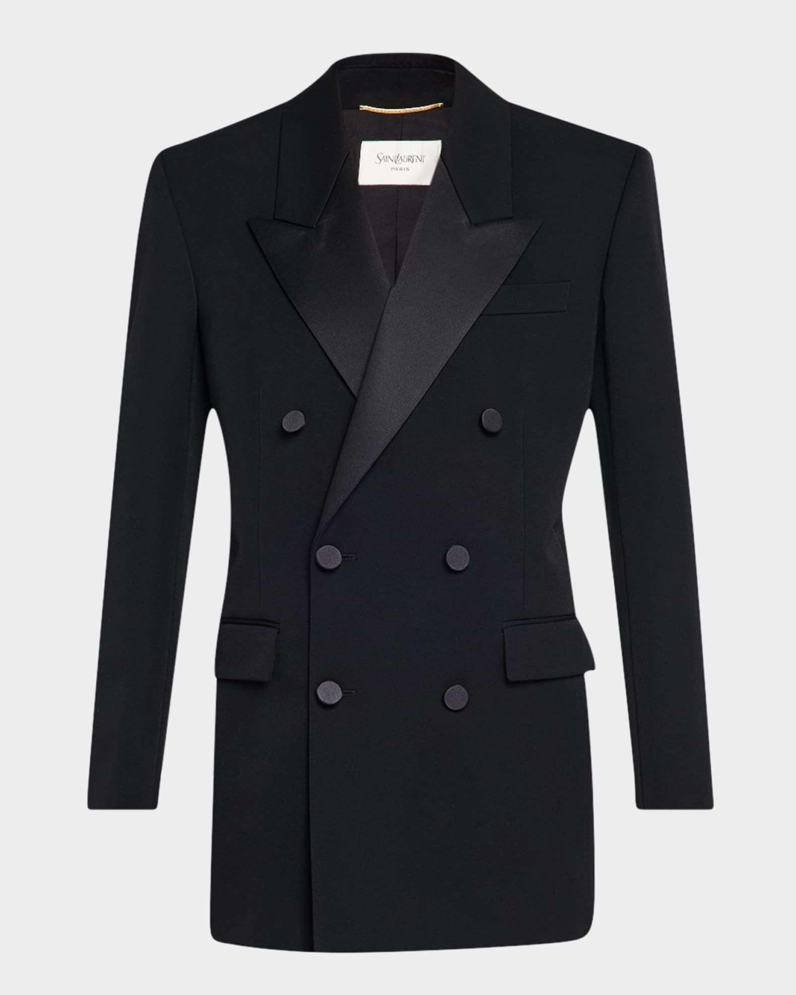 Satin Lapel Double-Breasted Jacket | Neiman Marcus