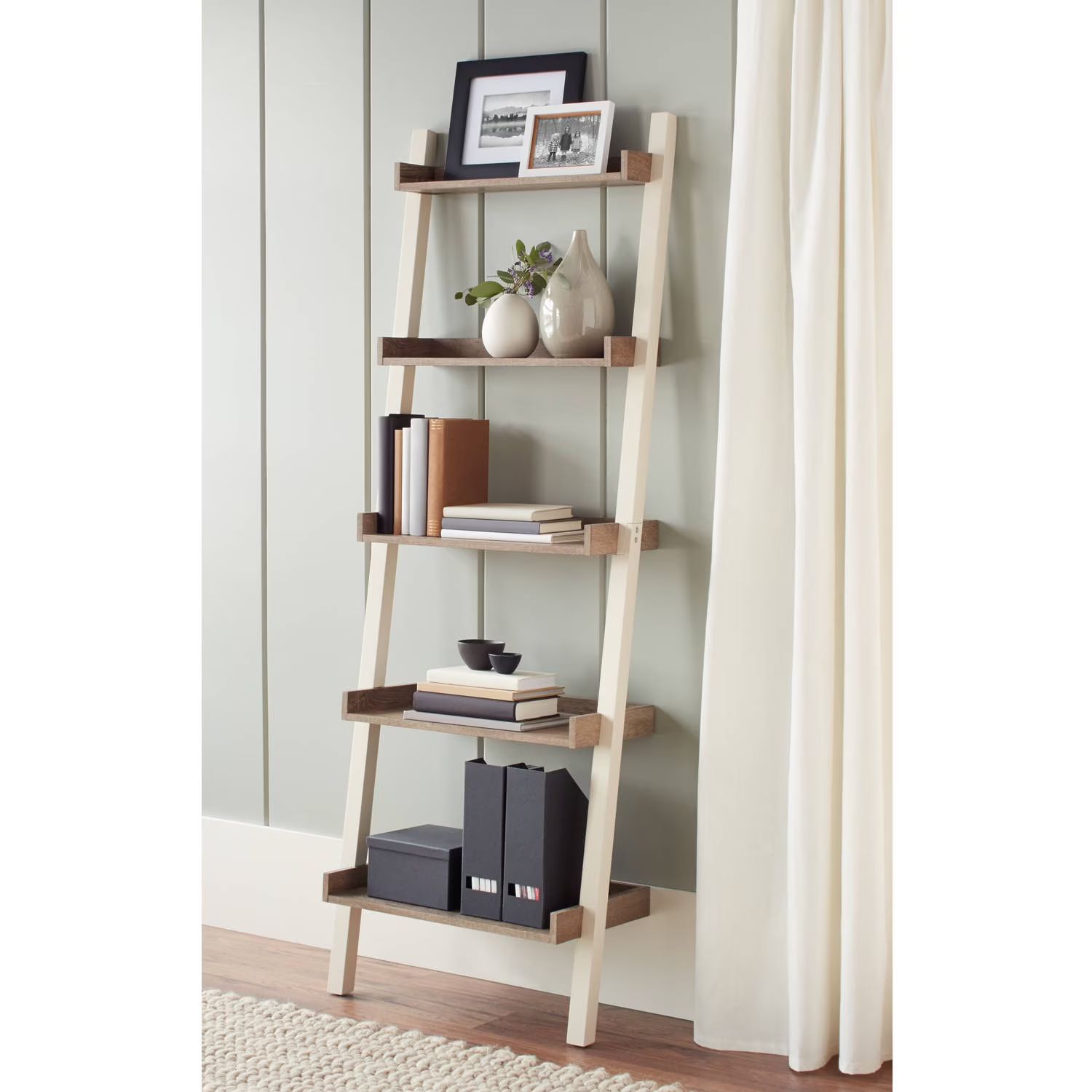 Better Homes & Gardens Bedford 5 Shelf Leaning Bookcase, Off-White | Walmart (US)