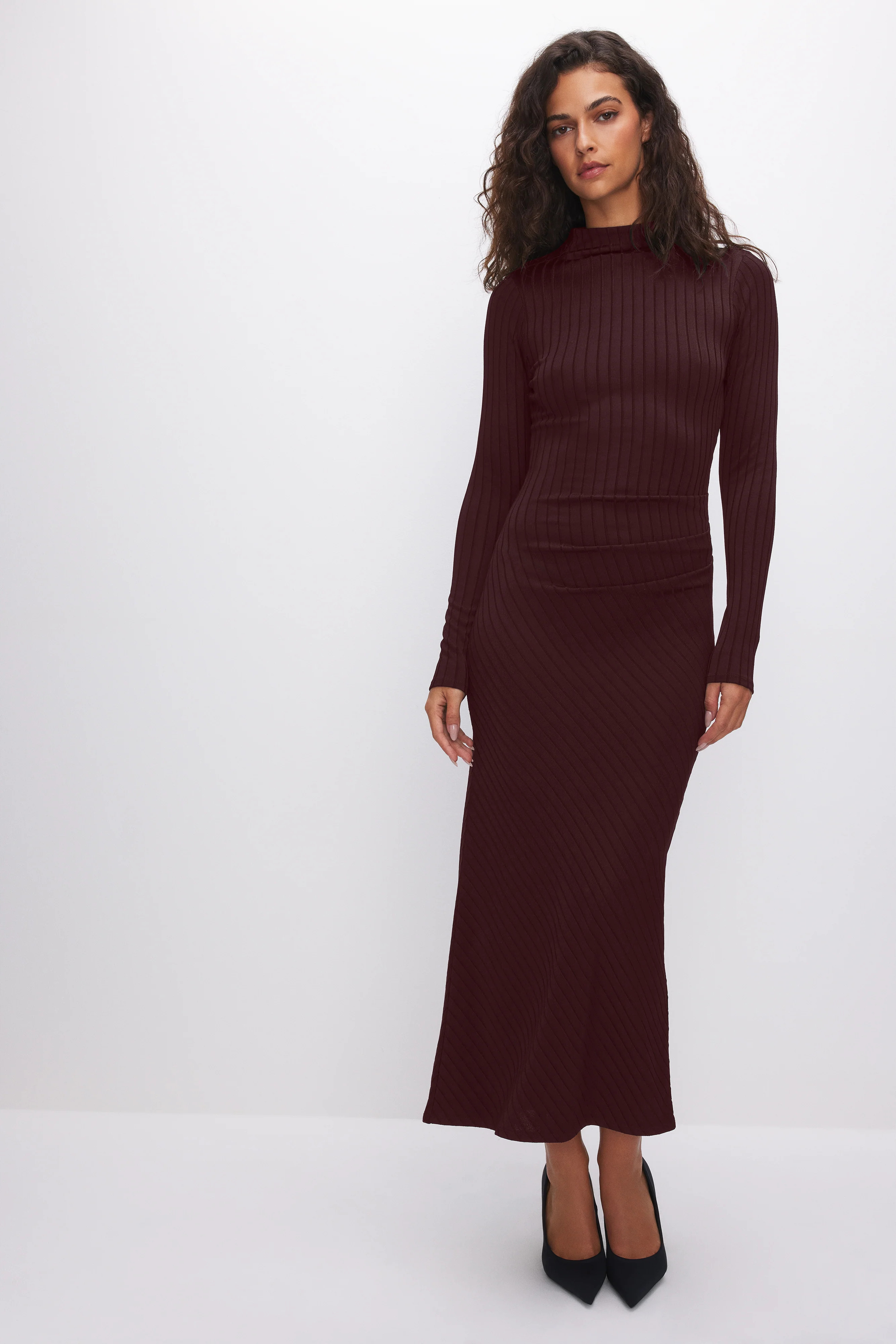 RIBBED FUNNEL NECK MIDI DRESS | Good American
