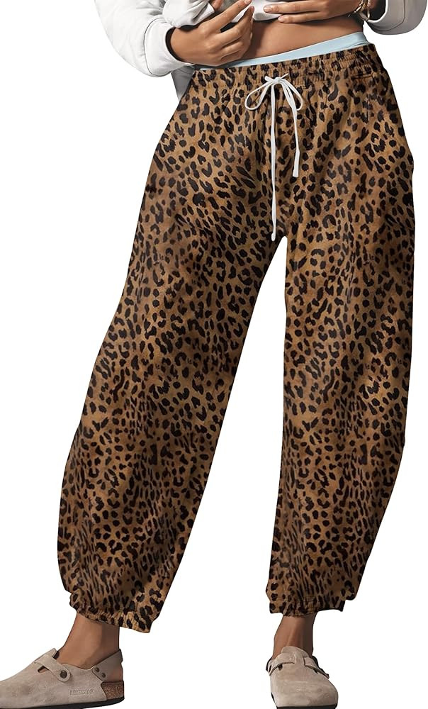 Ziesexy Leopard Pants Women Barrel Sweatpants Casual Baggy Cheetah Print Lounge Pants Drawstring ... | Amazon (US)