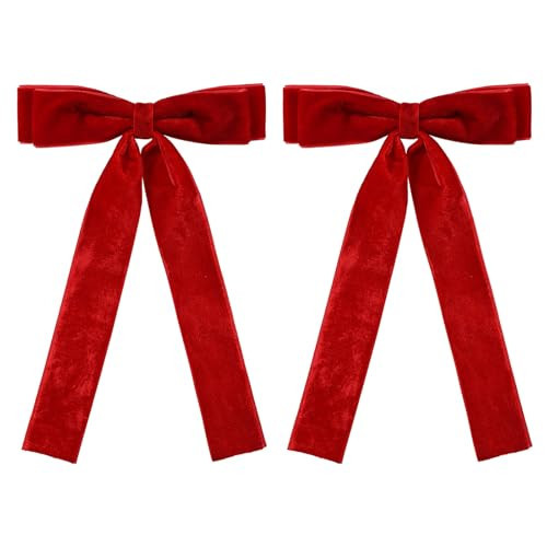 5.5 inch Hair Bow Velvet Hair Clip with Tails Red Velvet Ribbon Alligator Hairpins Christmas New Year Valentines Party Dress outfit Decor Accessory Gift for Girls Women | Amazon (US)
