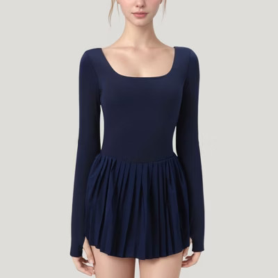 Anna-Kaci Active Women's Pleated Skirt Active Dress with Scoop Neckline - X Large, Navy | Target