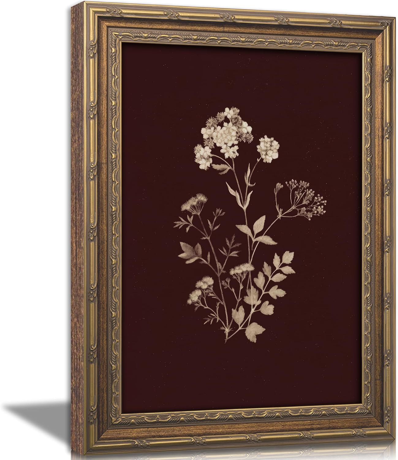 Vintage Gold Framed Wall Art, Moody Botanical Flower Oil Painting Canvas Prints, Burgundy Wildflower Picture Wall Decor, Dark Academia Poster, Minimalist Nature Floral Artwork for Bedroom Living Room | Amazon (US)