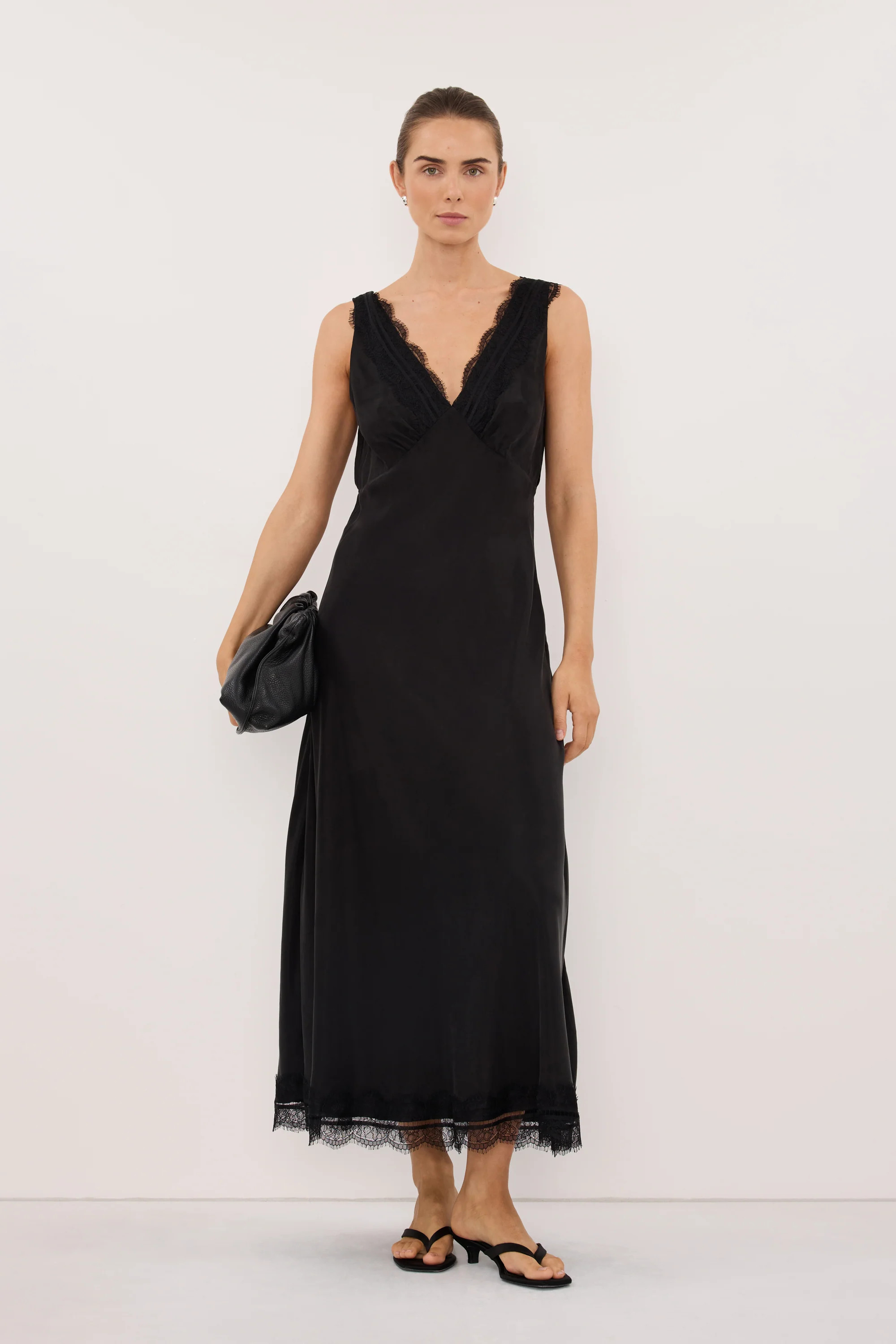 ANDREA BLACK CUPRO MIDI DRESS | DISSH
