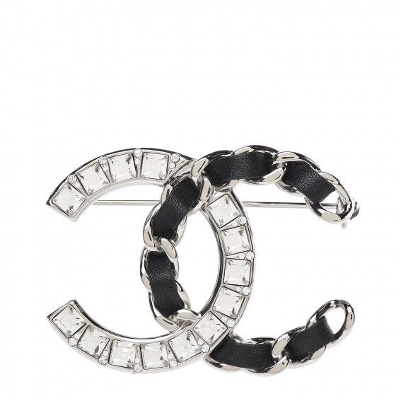 CHANEL Lambskin Baguette Crystal CC Brooch Black Silver | Fashionphile