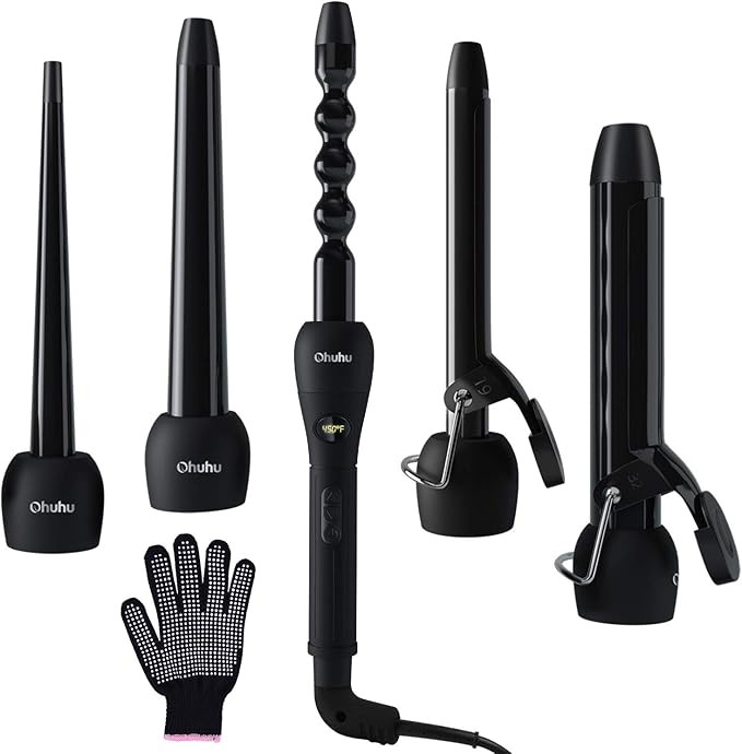 5 in 1 Curling Wand Set: Ohuhu Curling Iron Wand LCD Temperature Display 5Pcs 0.35 to 1.25 Inch I... | Amazon (US)