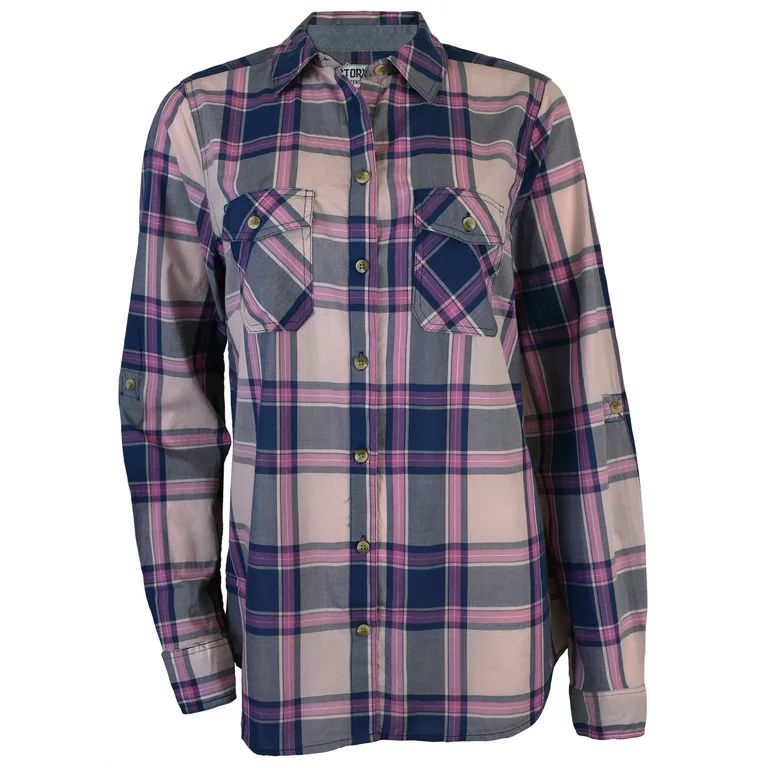 Victory Outfitters Ladies' Checkered Button Up Shirt w/ Two Chest Pockets - Pink - Medium - Walma... | Walmart (US)
