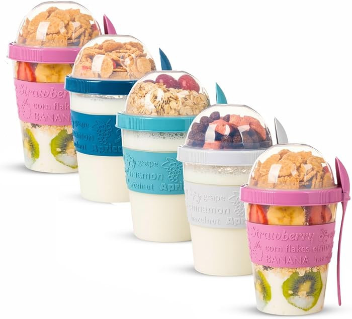 On The Go Cereal Yogurt Cups with Lids and Spoon, Overnight Oats Container, Reusable Parfait Plas... | Amazon (CA)