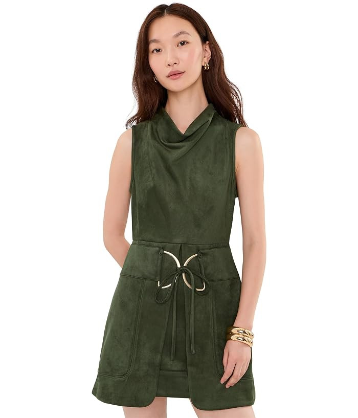 Adrianna Papell Belted Suede Mini Dress Women's Dress Olive: 2, Elastane/Polyester | Zappos.com