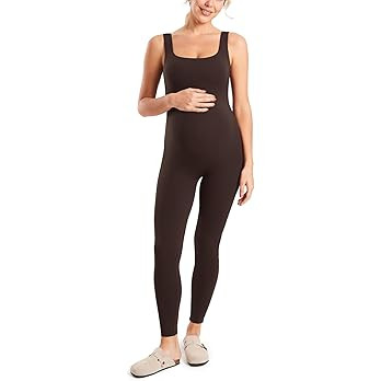 MOMANDA Maternity Jumpsuit Workout Romper for Pregnancy Seamless Leggings Bodysuit Sleeveless Squ... | Amazon (US)