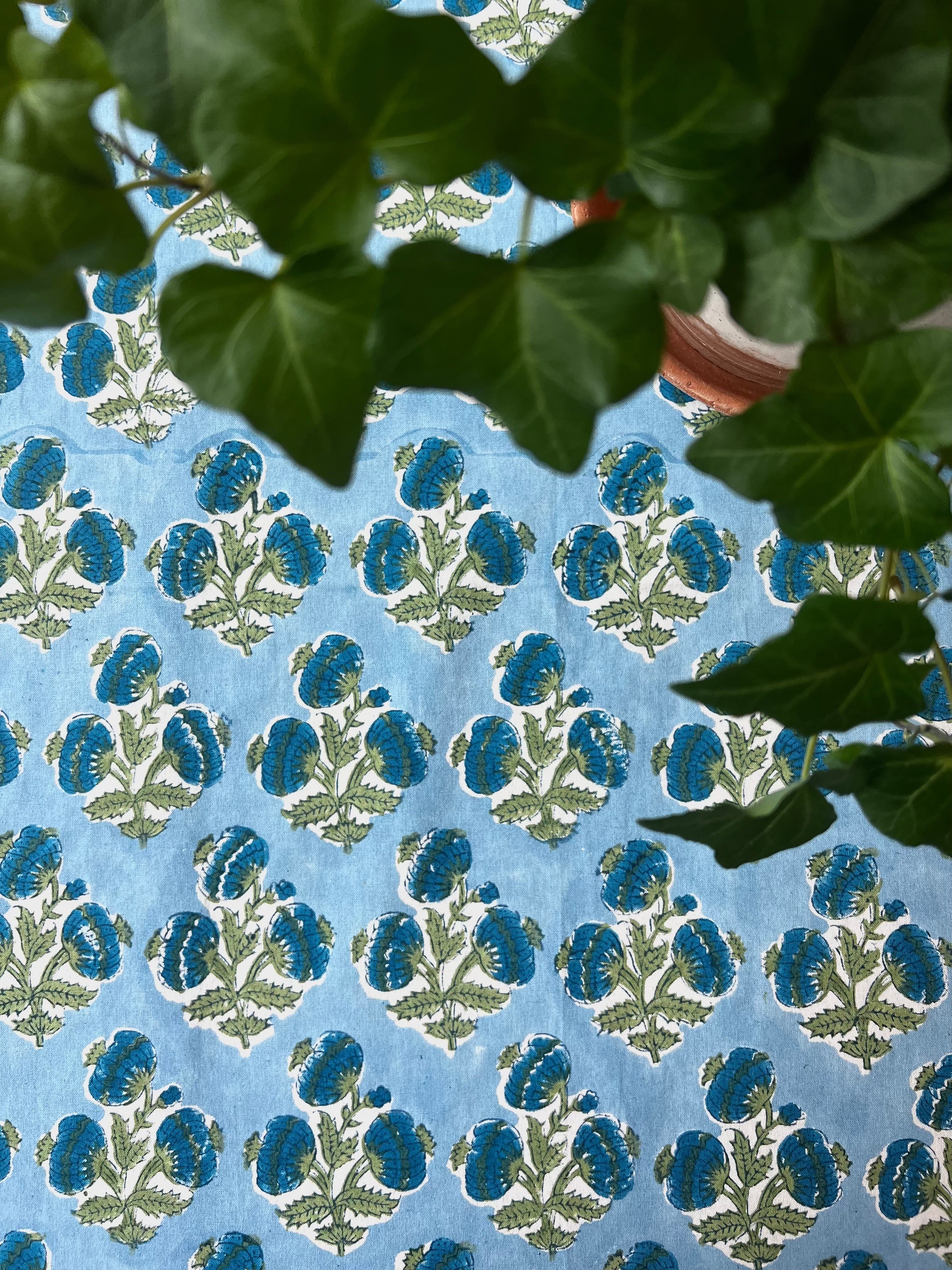 Poms Tablecloth in Bluebird | Christina Dickson Home