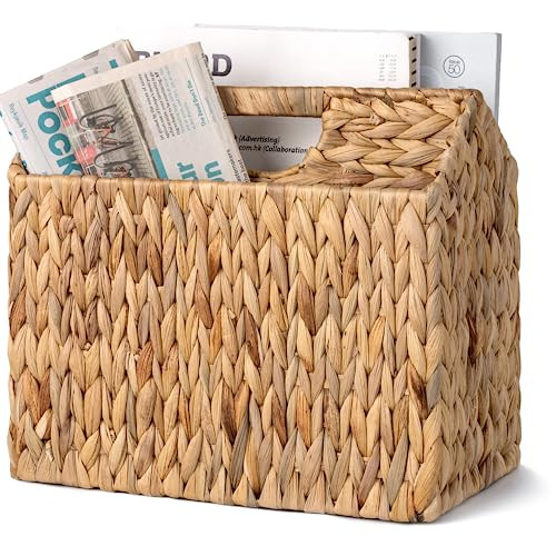 StorageWorks Hand-Woven Divided Magazine Basket, Rattan Magazine Holder, Natural Wicker Magazine ... | Amazon (US)