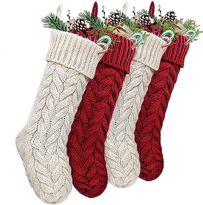 LimBridge Christmas Stockings, 4 Pack 18 inches Large Size Cable Knit Knitted Xmas Stockings, Rus... | Amazon (US)