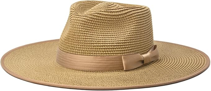 Unisex Wide Brim Sun Hat Straw Panama Rancher Fedora Hat for Men Beach Hat for Women | Amazon (US)
