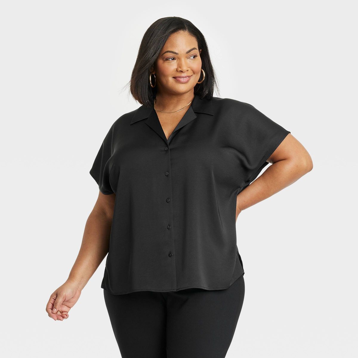 Women's Satin Short Sleeve Button-Front Shirt - Ava & Viv™ | Target