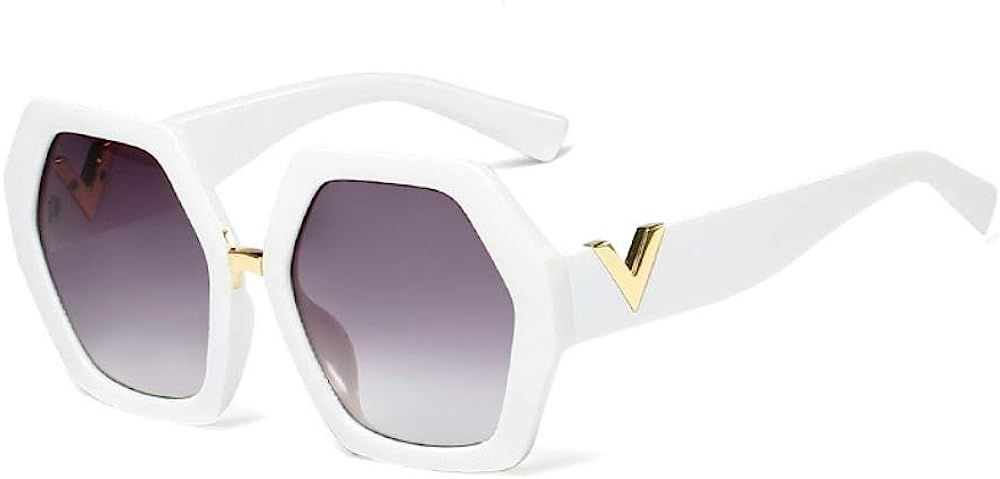 Extra Large Women Sunglasses Geometrical Hexagonal Bold Frame Oversized Glasses | Amazon (US)