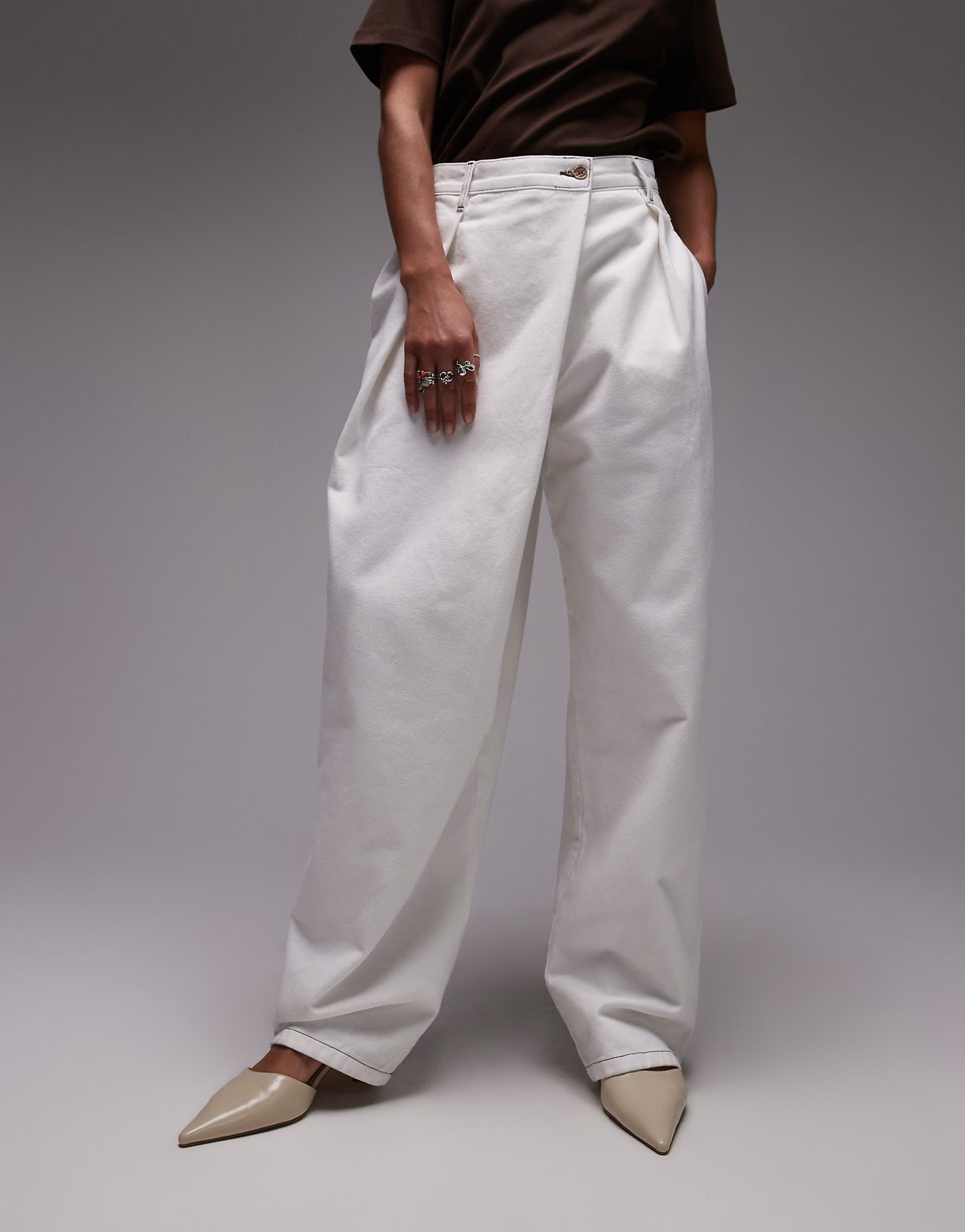 ASOS DESIGN denim wrap detail wide leg jean in ecru | ASOS (Global)