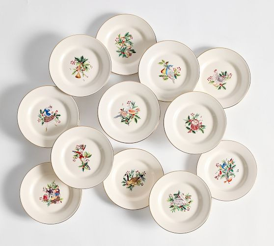12 Days of Christmas Stoneware Appetizer Plates - Mixed Set of 12 | Pottery Barn (US)