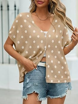 Saodimallsu Womens Fall Short Sleeve Cardigans Sweater Oversized Tops | Amazon (US)