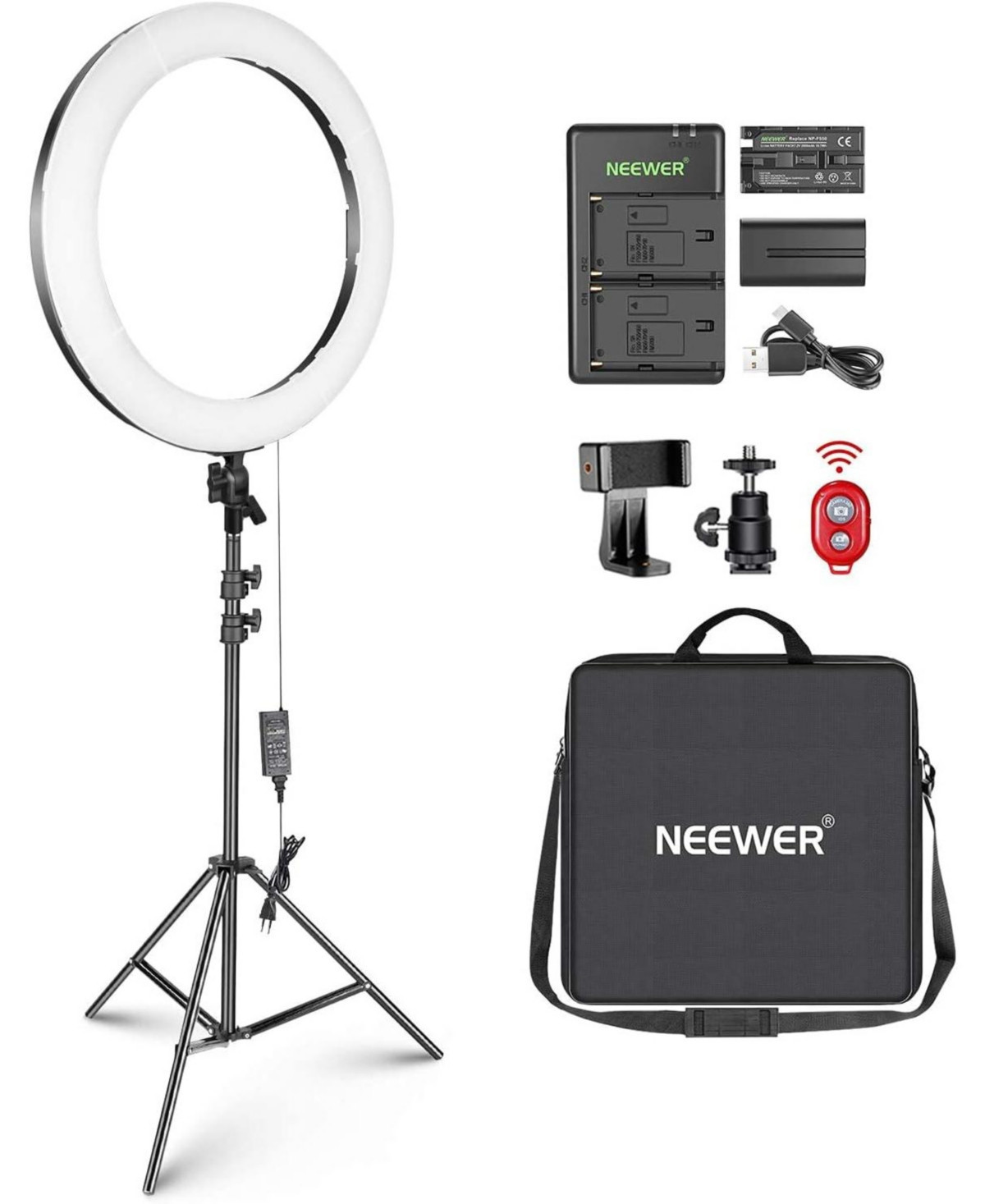 Neewer 20-inch Led Ring Light Kit for Makeup YouTube Video Blogger Salon - Adjustable Color Temperature with Battery or Dc Power Option, Battery, Char | Macy's