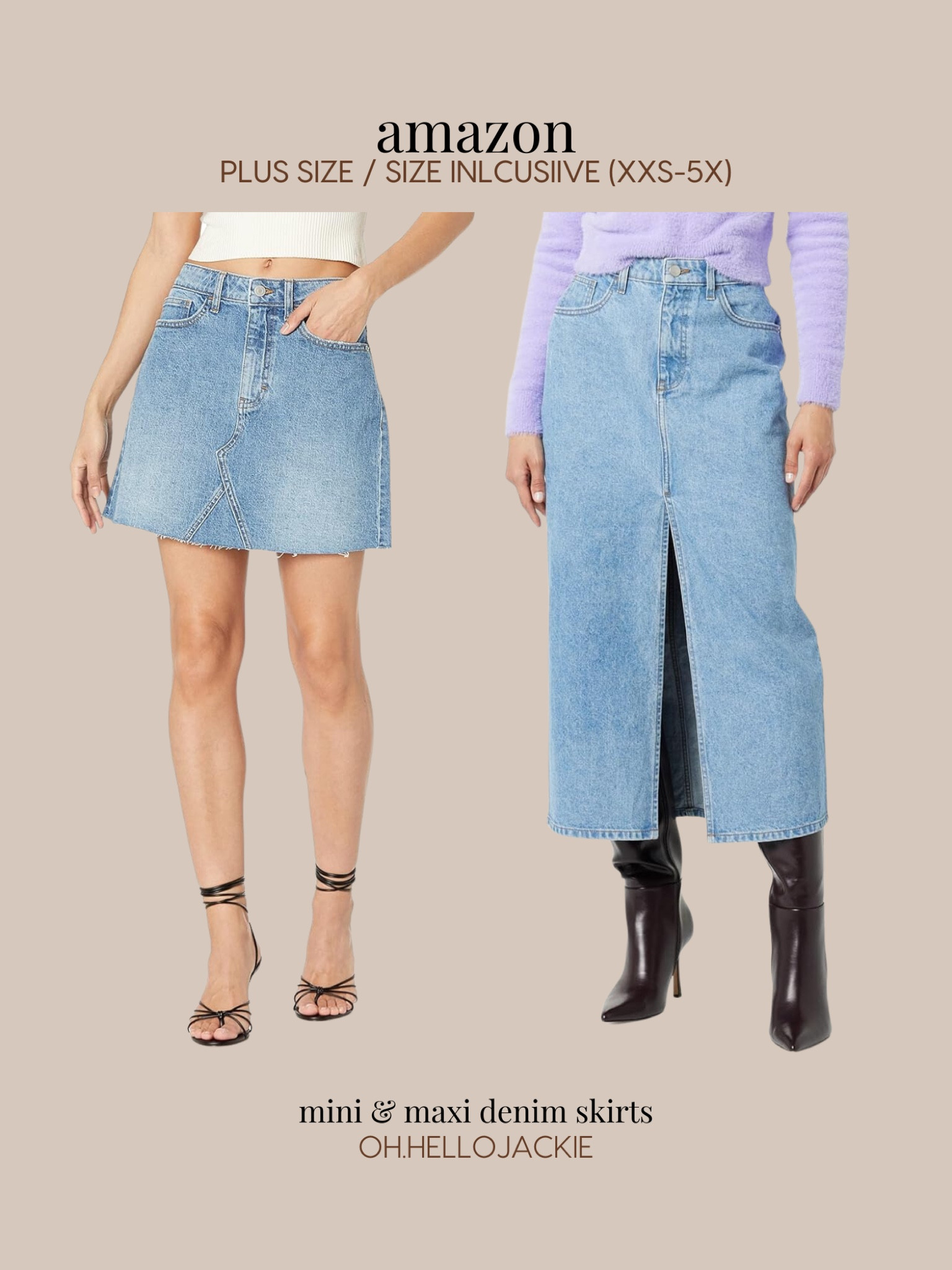 Affordable AMAZON finds! Plus size and size inclusive - XXS to 3X, 4X, 5X TRUE TO US SIZES.

Light medium mid wash denim mini skirt, light medium mid wash denim maxi skirt with center slit in frontt

#LTKFindsUnder50 #LTKPlusSize #LTKMidsize