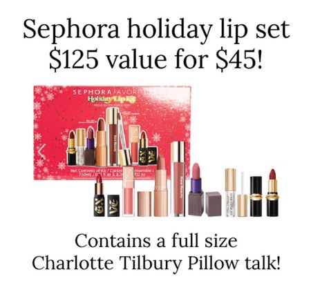 This Sephora holiday lip set is only $45 but worth $125 - makes a great gift and contains a full size Charlotte Tilbury Pillow Talk lipstick! 
.
Gift guide 

#LTKHoliday #LTKunder50 #LTKbeauty