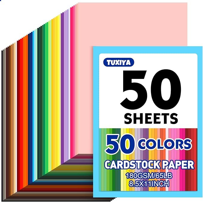 50 Sheets 8.5" X 11" Colored Cardstock, 50 Assorted Colors Construction Paper Card Stock Printer ... | Amazon (US)