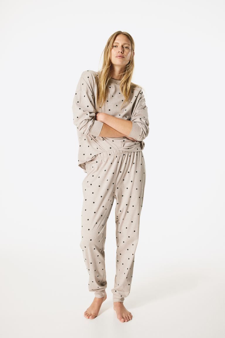 Patterned Jersey Pajamas - Beige/dotted - Ladies | H&M US | H&M (US + CA)