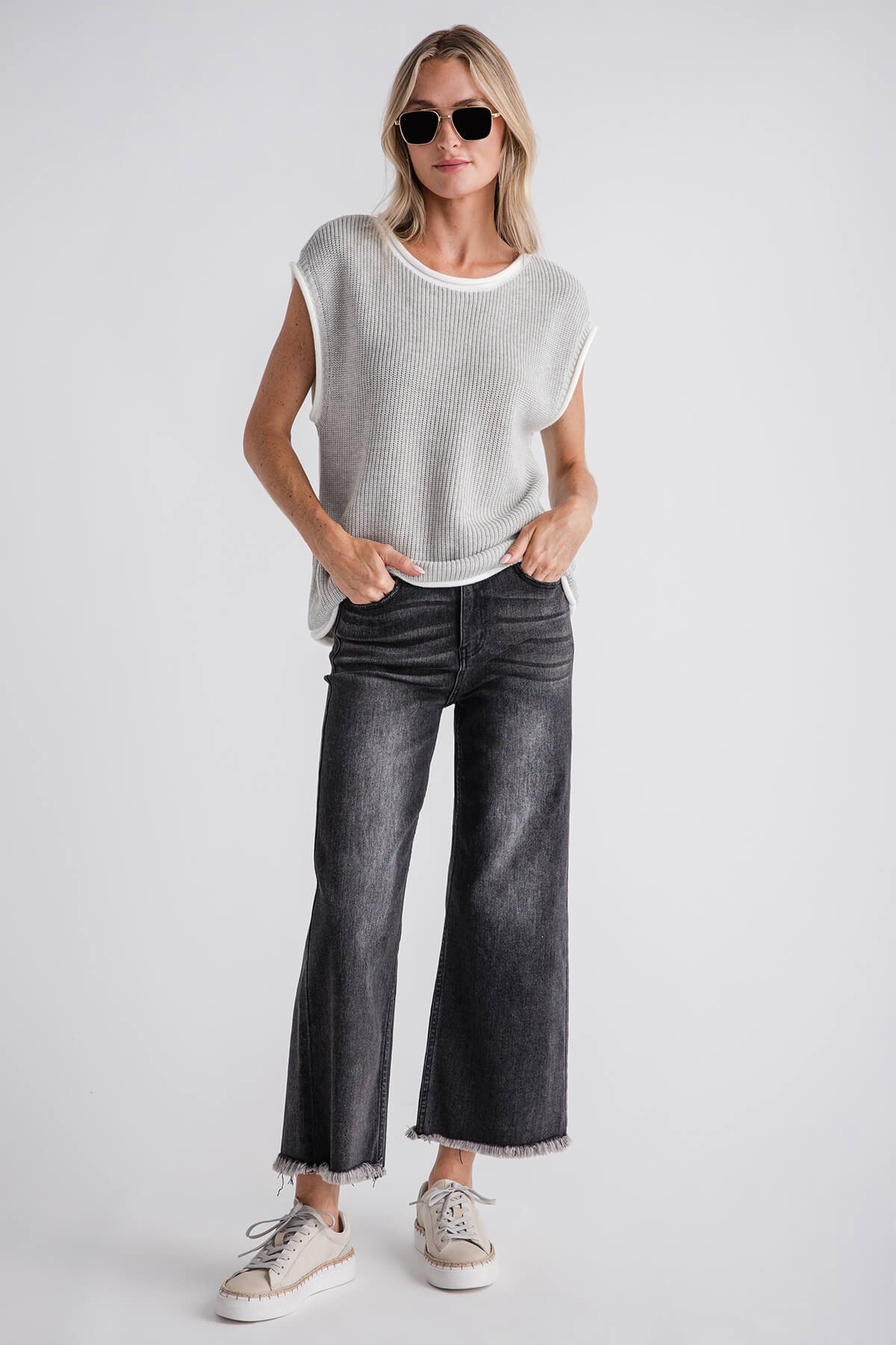 Risen Crop Washed Black Jeans | Social Threads