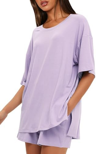 Darong Women's 2 Piece Lounge Set Short Sleeve Boxy T-shirt & Shorts Comfywear Summer Pajama Set ... | Amazon (US)