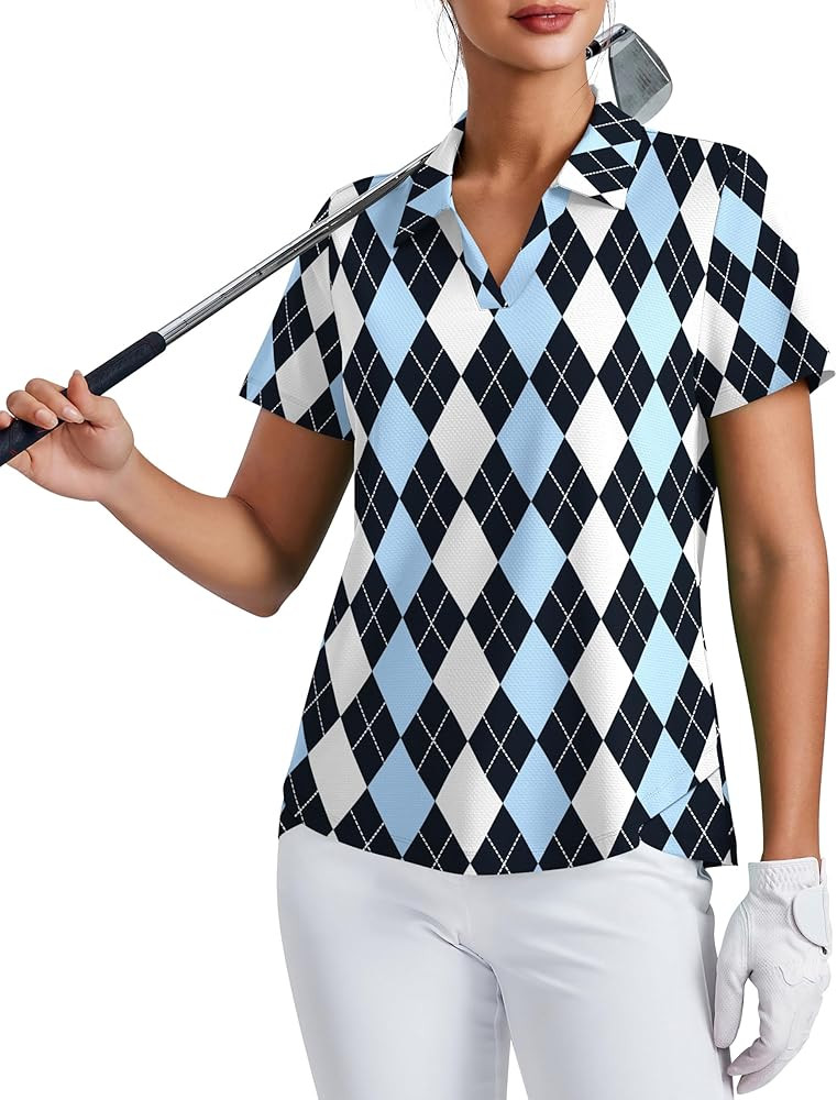 PINSPARK Womens Golf Shirt Short Sleeve Polo Shirts UPF 50+ Tennis Top V-Neck Workout Tops Collar... | Amazon (US)