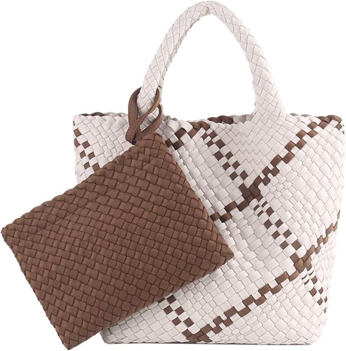 LMKIDS Woven Tote Bag + Purse Women Neoprene Tote Handbag Fashion Large Shoulder Top-Handle Trave... | Amazon (US)