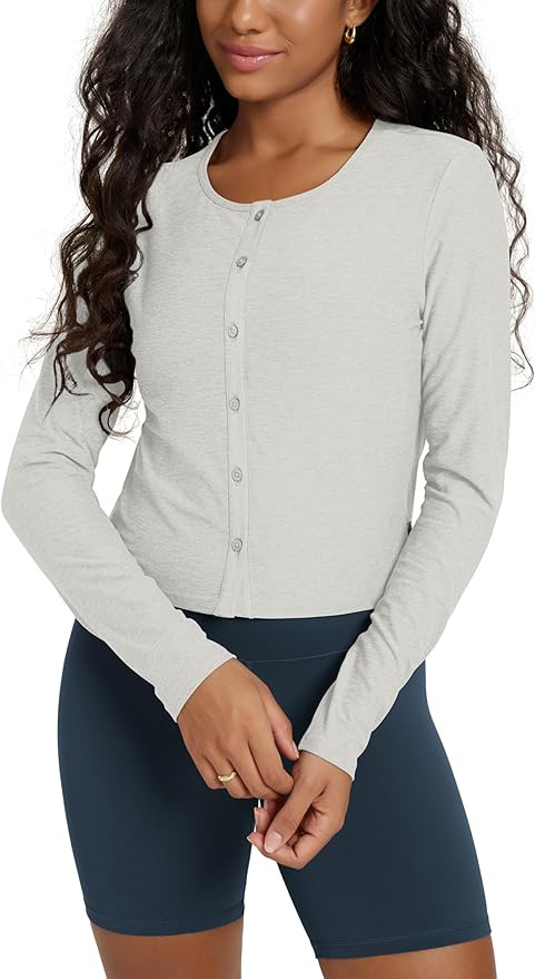 ODODOS Women's Cardigan - Ultra Soft odSTRATUM Tech Performance Long Sleeve Crop UPF 50+ Button D... | Amazon (US)
